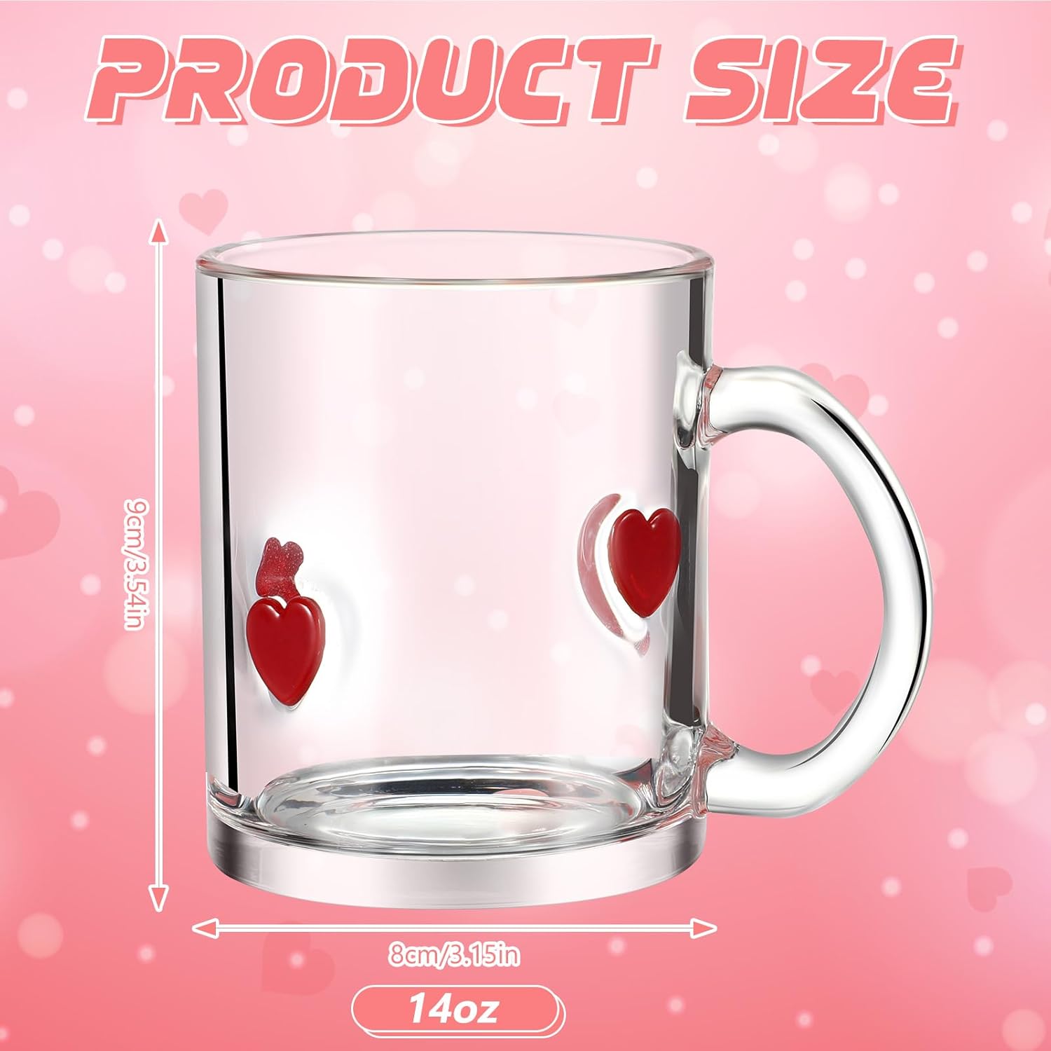 SiliFine 4 Pack Heart Icon Juice Glasses 14oz Valentines Day Coffee Mugs with Handle Love Icon Drinking Glass Cups for Valentine Birthday Engagement Weddings Anniversaries Romantic Gifts (Heart)