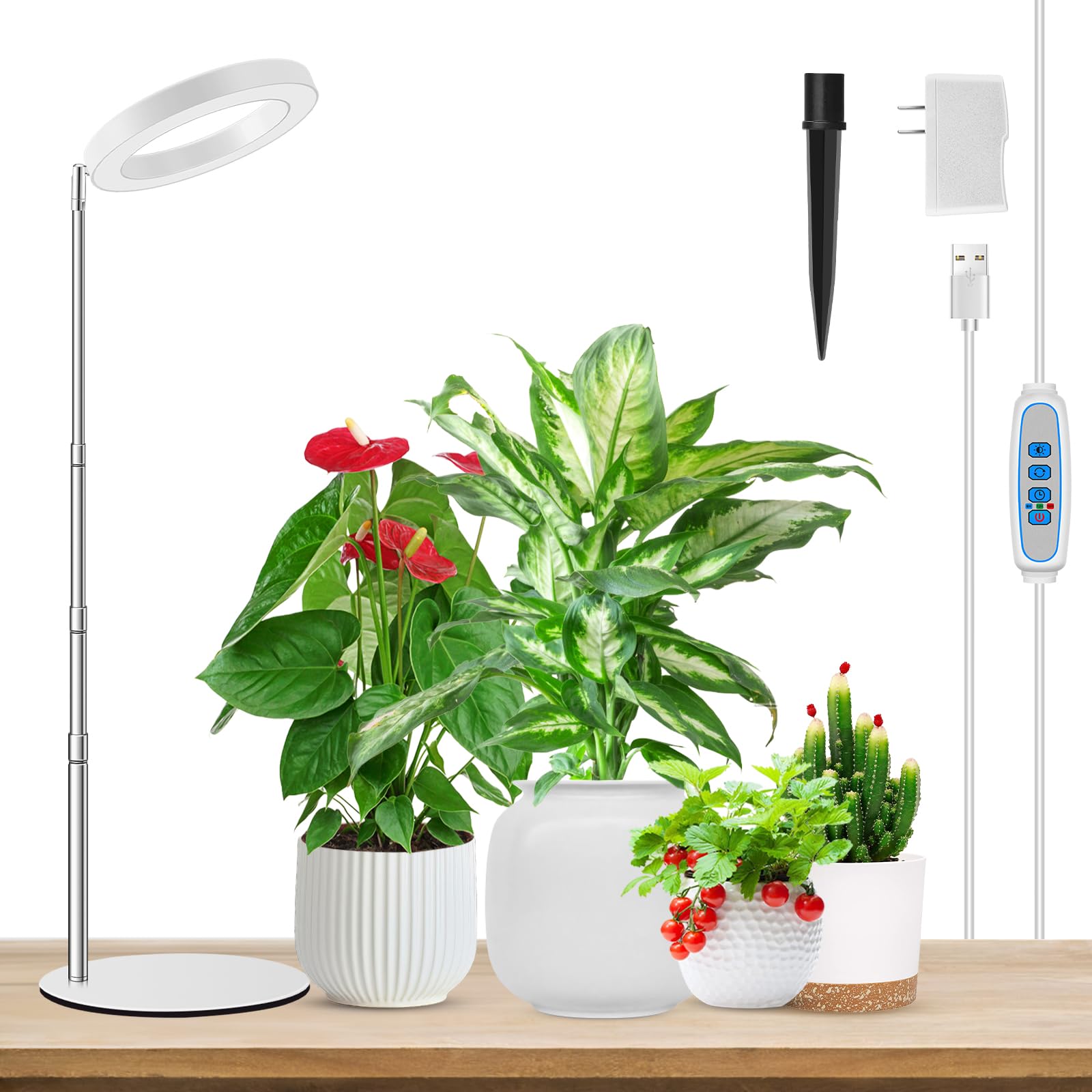 Aokrean Grow Lights for Indoor Plants, Full Spectrum Plant Lights for Indoor Growing, 9.8"-37.4" Height Adjustable Desk Grow Lamp with Auto Timer 6/12/16Hrs, 3 Optional Spectrums, 5 Brightness,1 Pack