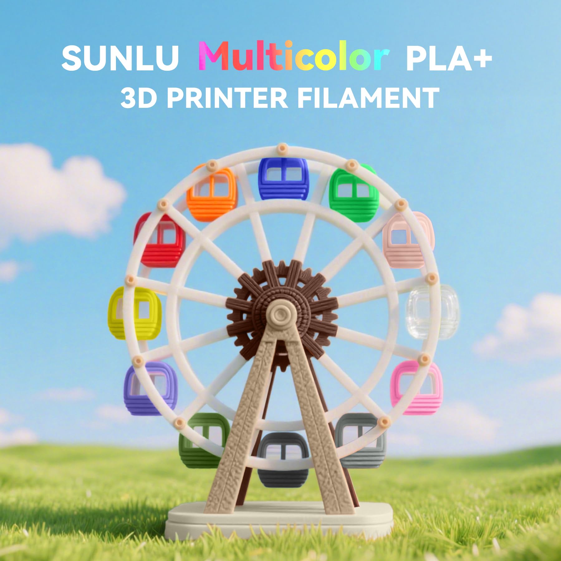 SUNLU 250 g x 8 PLA+ filament do drukarki, wytrzymały filament PLA PLUS do drukarki 3D, 250 g na szpulę, 8 rolek, czerwony + słoneczny pomarańczowy + żółty + zielony + cyjan + mały niebieski +