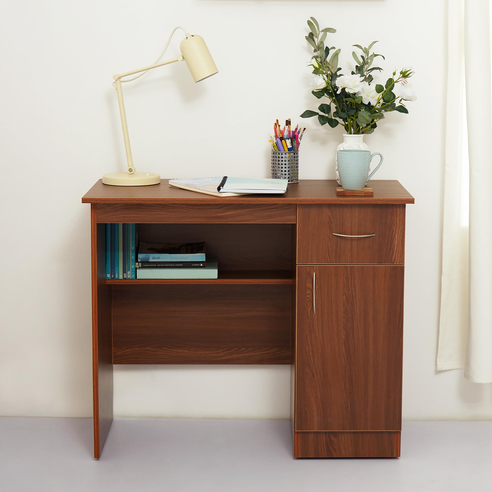 Green Soul Venue Go Study Table for Home & Office, Under-Desk Storage Shelf, Drawer & Cabinet, IS-3087 Engineered Wood, Computer/Writing Desk for Adults & Students, Rolex Brown, 3 Year Warranty