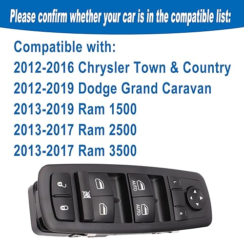 Miniatura 2 de Interruptor de ventana eléctrica compatible con Dodge Grand Caravan Chrysler Town & Country 2014-2017 Ram 1500 2500 3500 2017 Reemplazo para