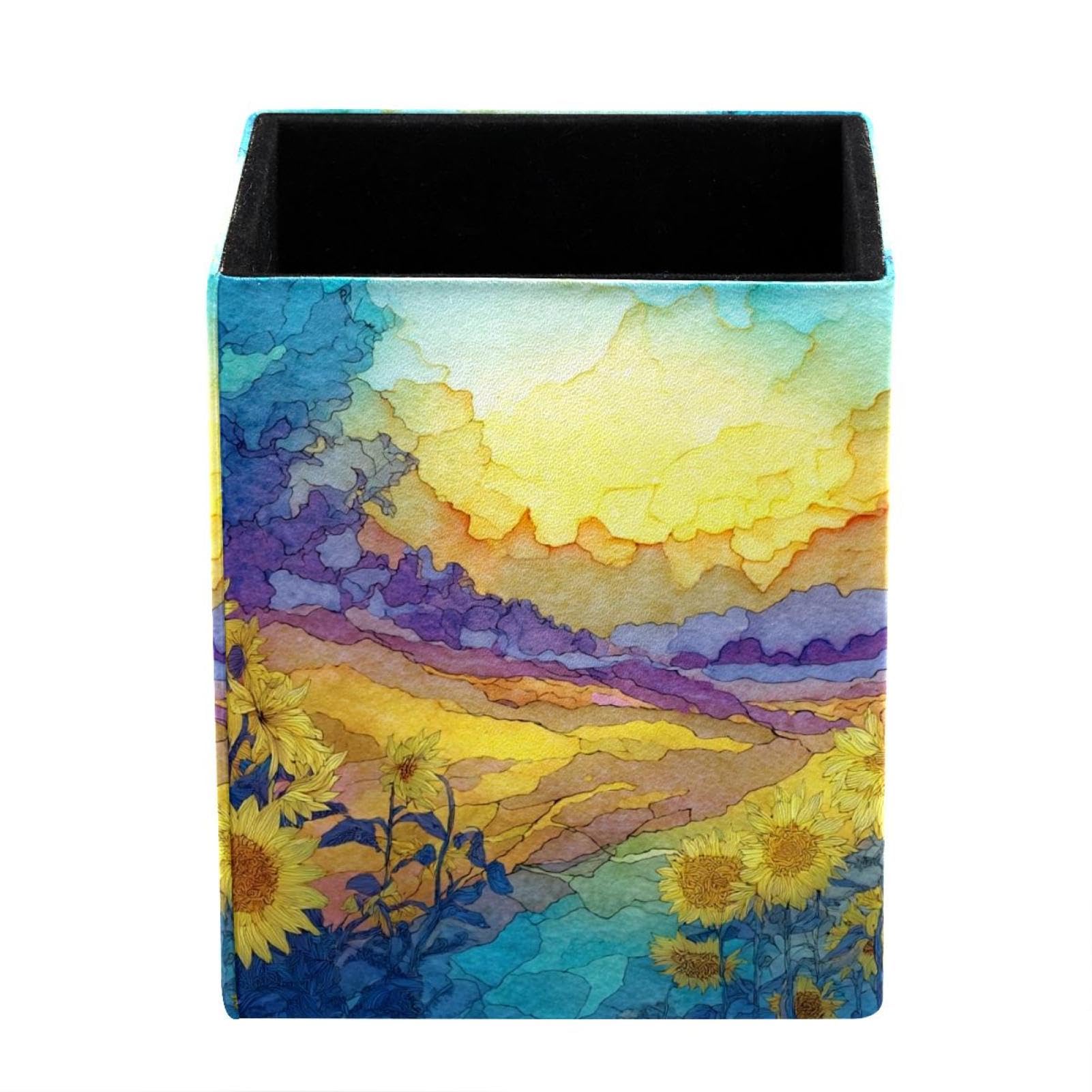 Watercolor Art Sunflower Desktop Storage Box Pencil Holder, Stationeries and Desk Supplies Organizer for Home, Office & School