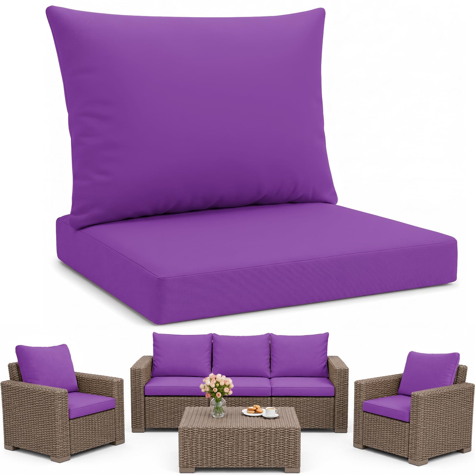 Replacement Seat Cushion Pads for Keter Allibert California Rattan Outdoor Furniture - 1,2 or 3 Seater Water Resistant Rattan Patio Set Sofa Cushions Pads (Armchair - 2 Pieces, Purple) — image 1