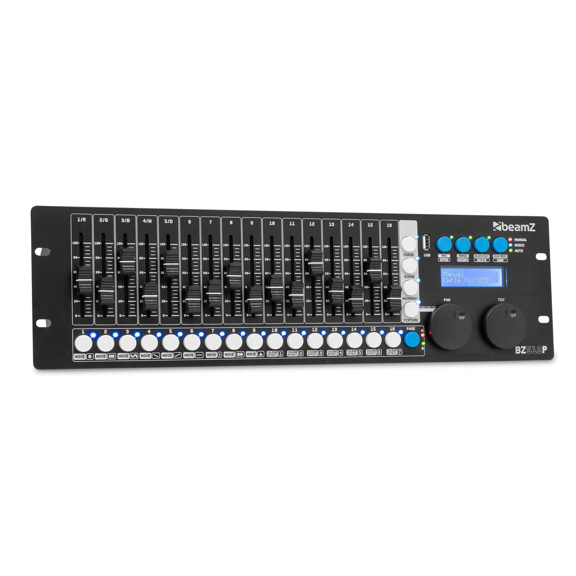 BeamZ BZ512P - Controlador DMX 512 canales para hasta 28 dispositivos, 19"