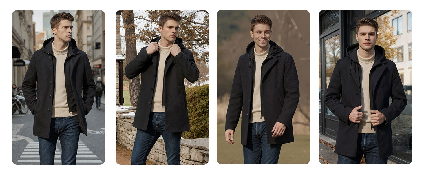 KTWOLEN Uomo Doppio petto Cappotti Lana Invernale Slim Fit Cappotto