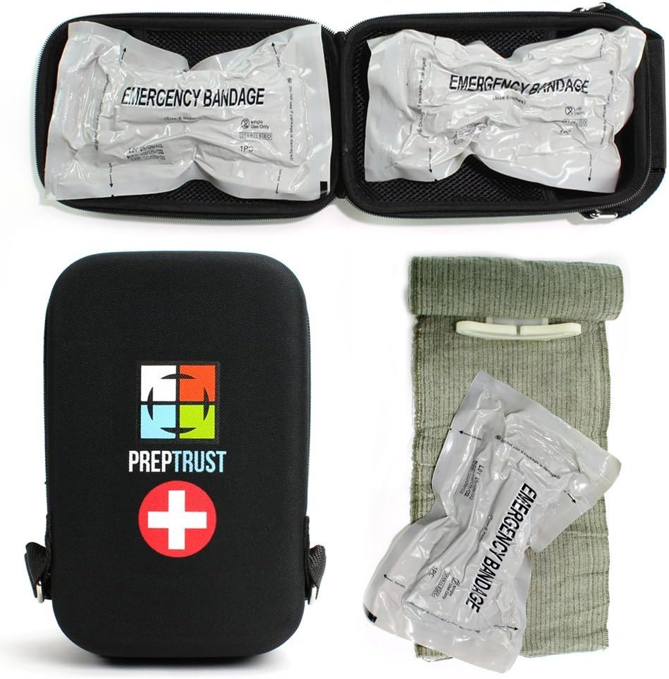 Emergency First Aid Israeli Style Battle Dressing Compression Bandage, (Two 6 Inch Bandages with Case-Black)