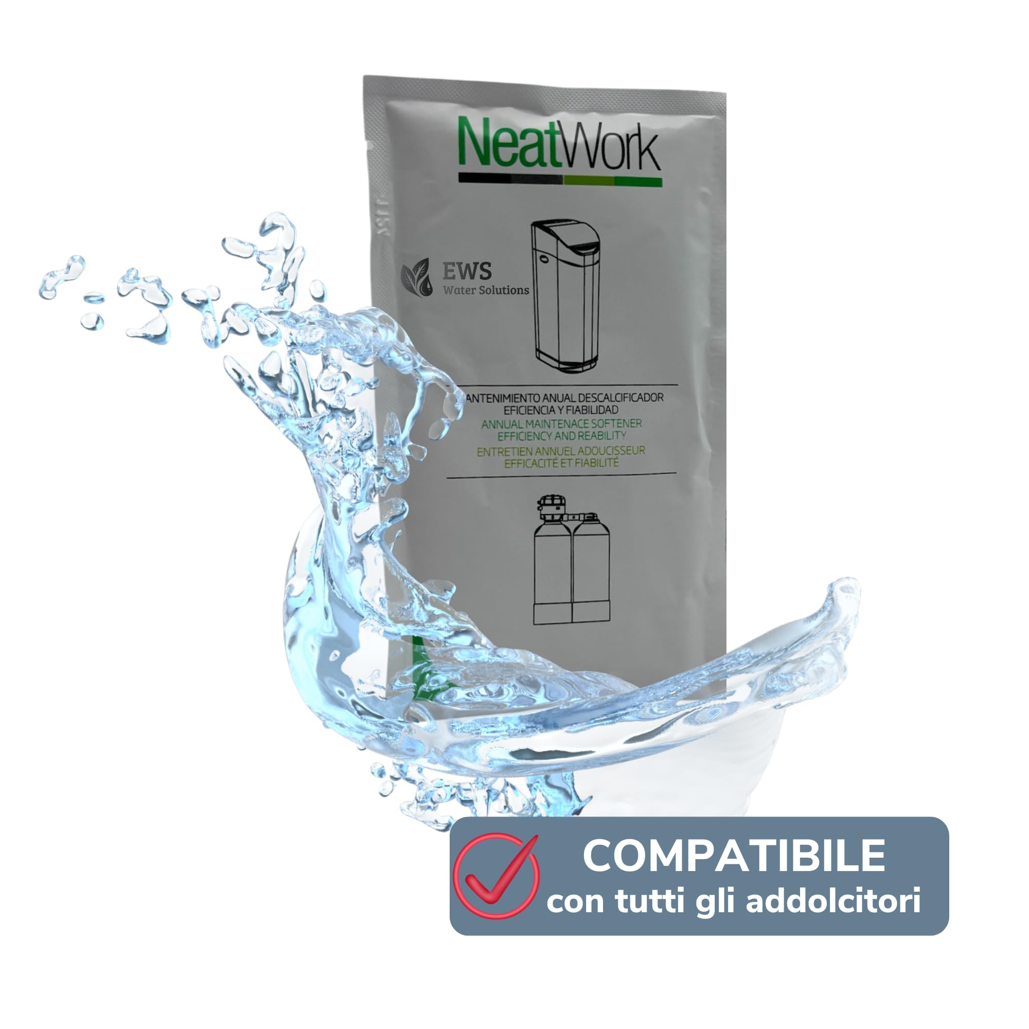 EWS® | 3 Buste di Sanificante/Igienizzante per Addolcitori | Disinfetta e Migliora la qualità dell'Acqua. 3 bustine da 30 g./cad