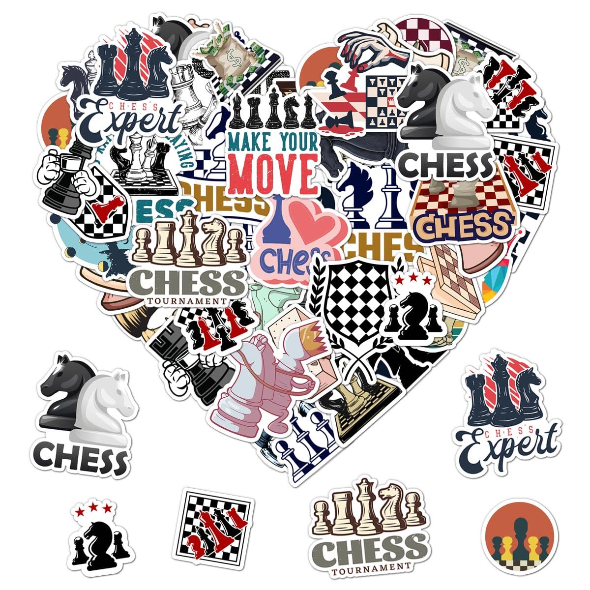 50 Pack Pcs Chess Stickers for Water Bottles Waterproof Vinyl Laptop Luggage Scrapbooking Funny Sports Sticker Packs Set Bulk Teens Students Adults