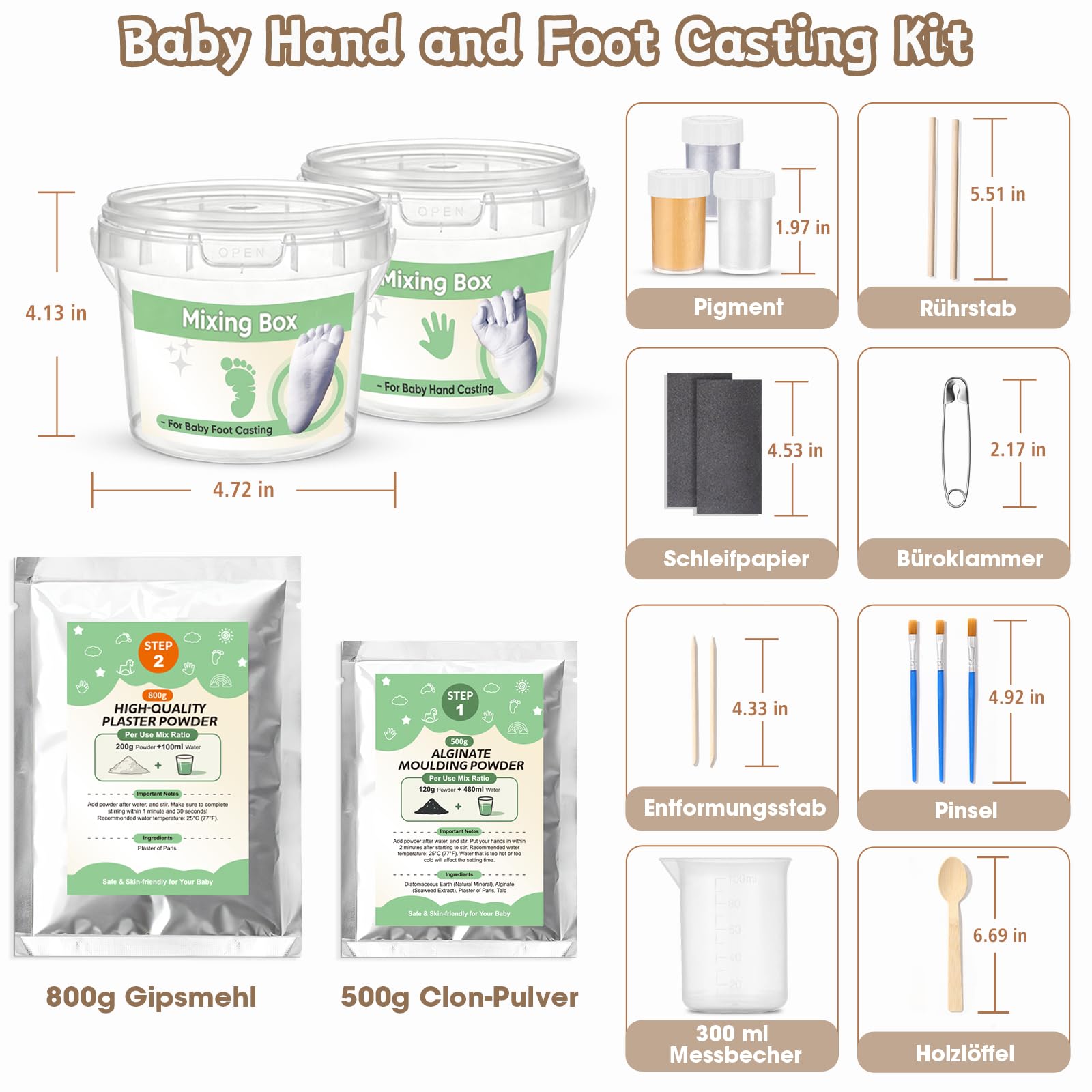 3D Gipsabdruck Baby Hand und Fuß(4 Abdrücken), Taricor Ungiftig Hand und Fußabdruck für Neugeborene, Abdruck Hände und Füße für Neugeborene für Babydusche Geschenk/Babyparty (0-9 Monate)