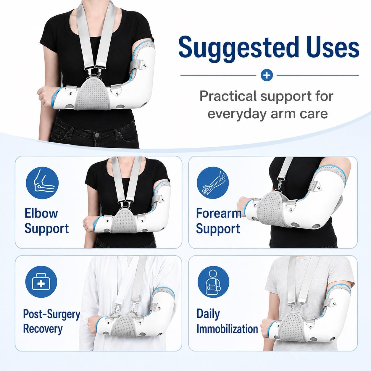 Inmovilizador de Codo Férula para Brazo Izquierdo y Derecho Cabestrillo Ergonómico para Recuperación Fracturas y Cirugía Soporte Transpirable Ajustable Unisex(XL)