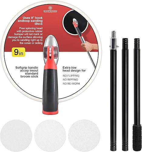 Miniatura 9 de SCOTTCHEN Lijadora radial de poste redondo de 9 pulgadas para pared seca incluye 3 discos de lijado de gancho y bucle de 80,100,150 granos