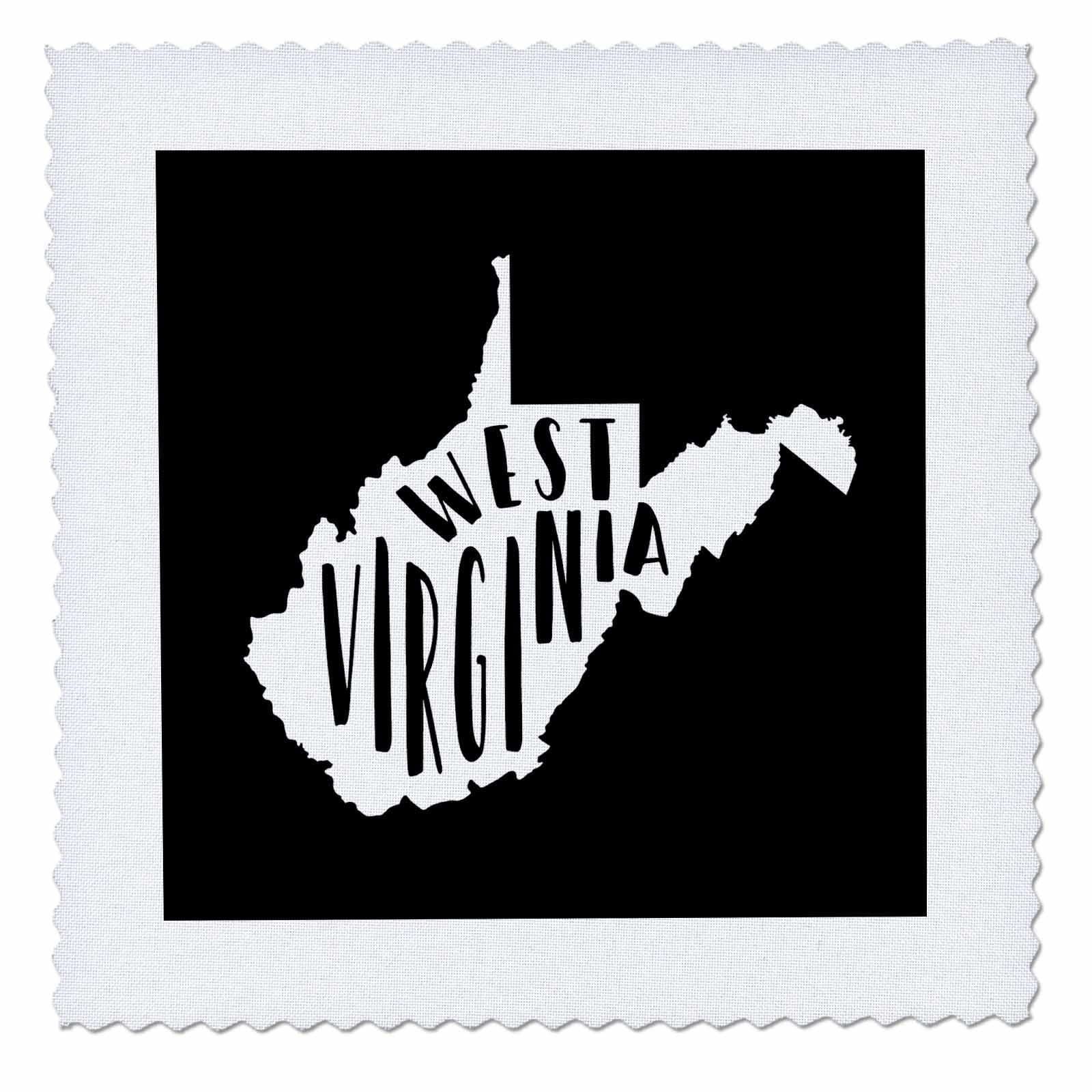 10x10 inch Quilt Square - West Virginia Written Inside The State. Black Background. Stamp City - Typography