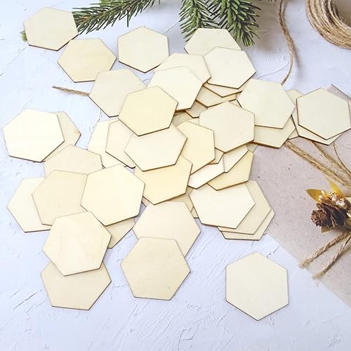 Miniatura 6 de Honbay 50 rebanadas de madera hexagonales en blanco de 1.57 pulgadas para manualidades, decoración del hogar, juegos, educación de la primera