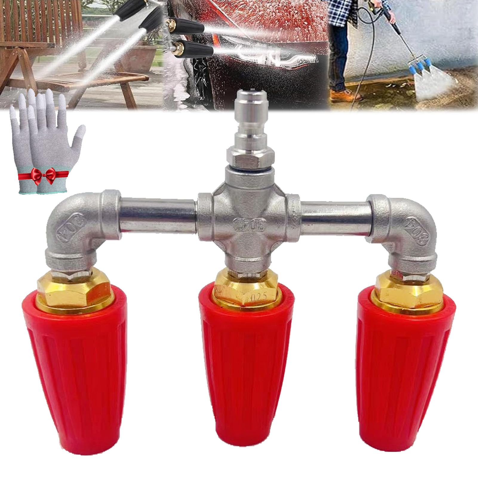 Twin/Triple Turbo Nozzle, Triple Turbo Nozzle Pressure Washer, 360° Rotating Turbo Nozzle for Power Washer with 1/4" Quick Connector, 4-6 GPM, 4000 PSI, Orifice 2.0 (Orange-Triple)