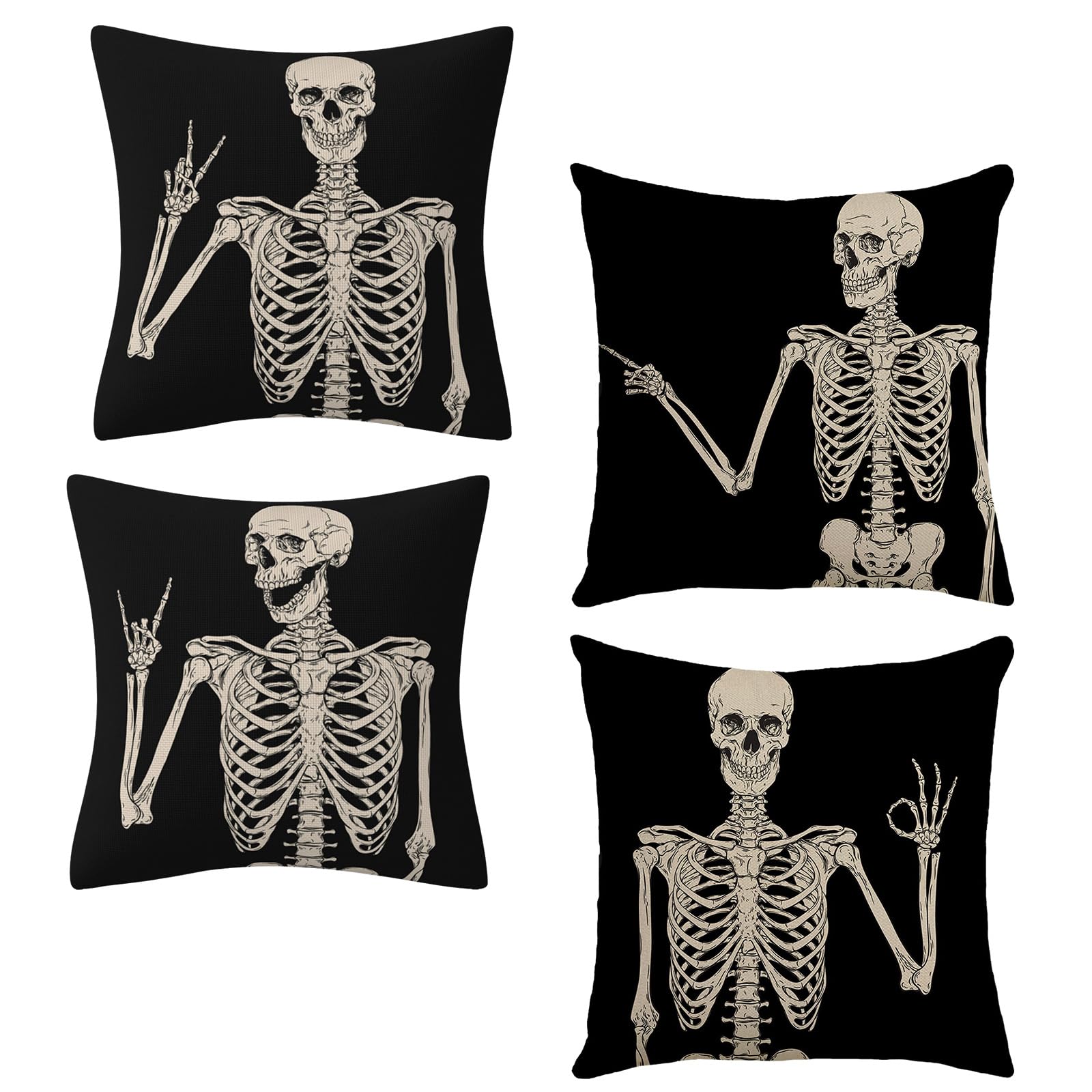 Tsophreniq Halloween Human Skeleton Polyester Fiber Pillow Cases 18x18Inch, Home Decorative 4PCS Skeleton Cushion Cases