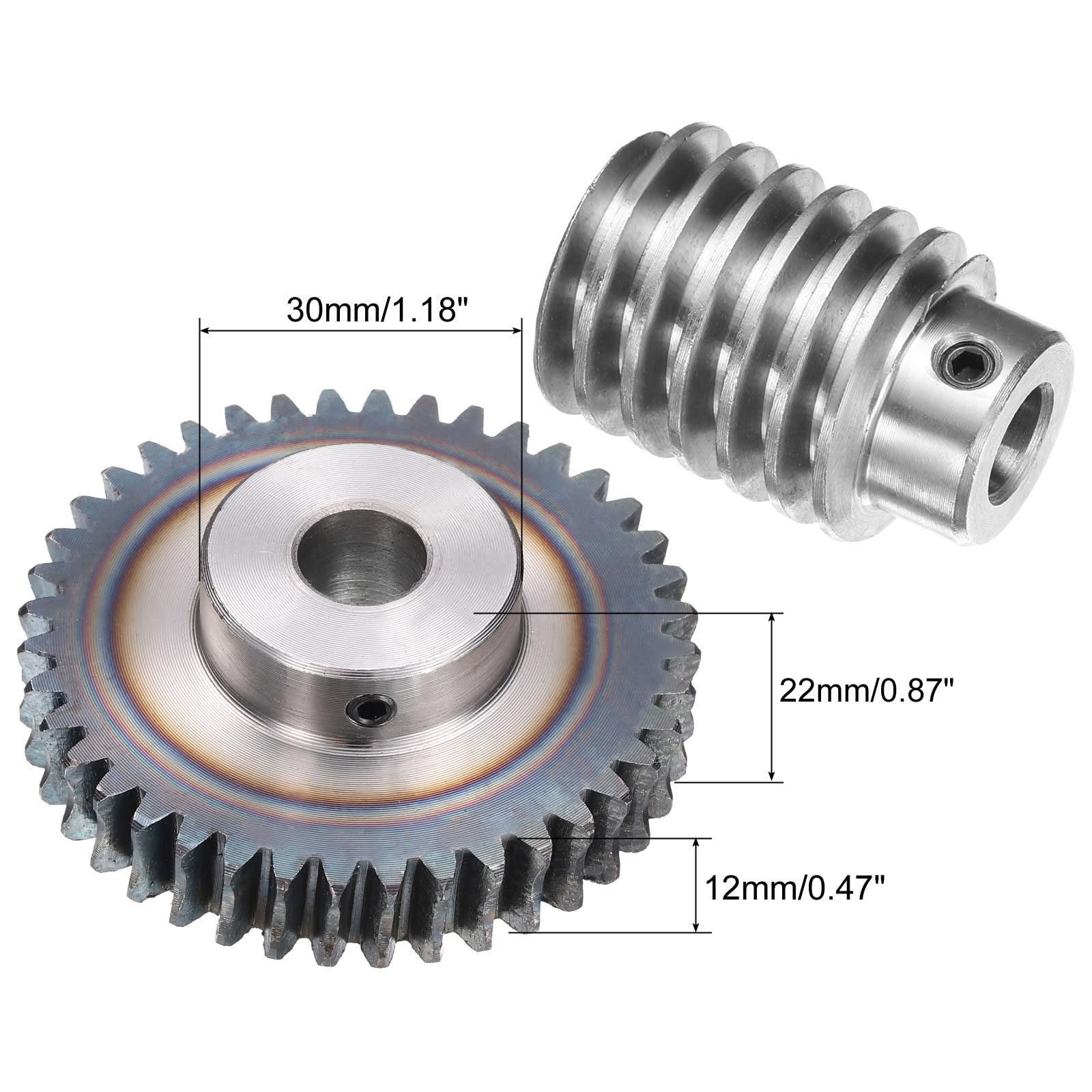QUARKZMAN #45 Acciaio Set Ingranaggio A Vite Senza Fine 40T Modulo 1.5 Rapporto Di Riduzione 20:1, Rotazione Destra (Ingranaggio-Foro 12mm Diametro Esterno 63 mm, Asta Foro 10mm)