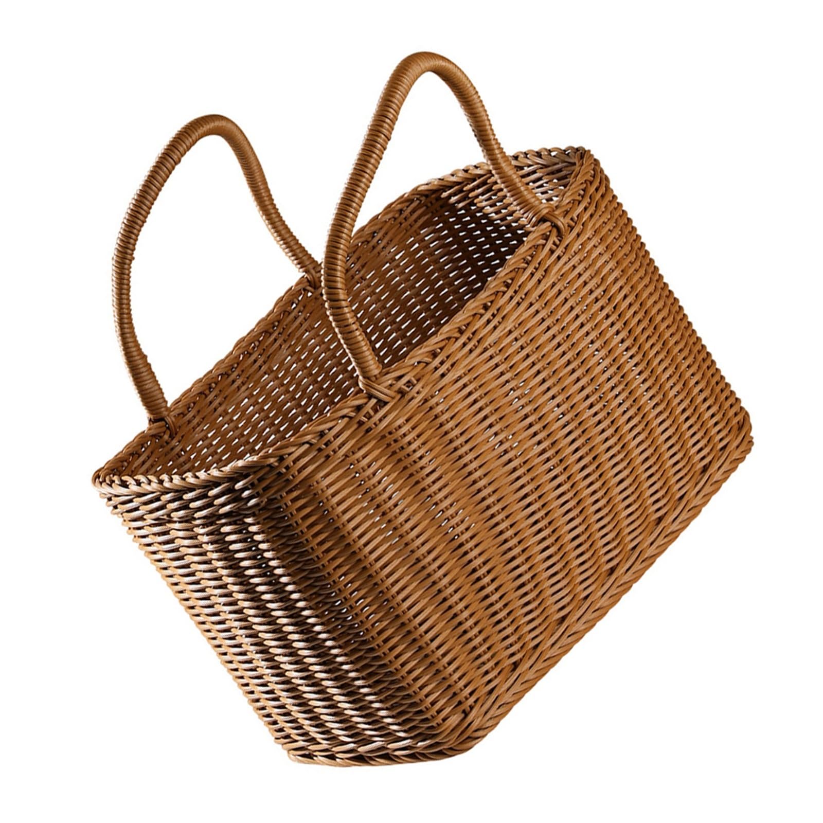 Panier Pique-Nique Panier de Rangement en Osier tissé, fourre-Tout en rotin Fleur Fruits Emballage Cadeau Plage Shopping Paille à Main Pique-Nique marché poignée paniers Sac Ensemble De Panier