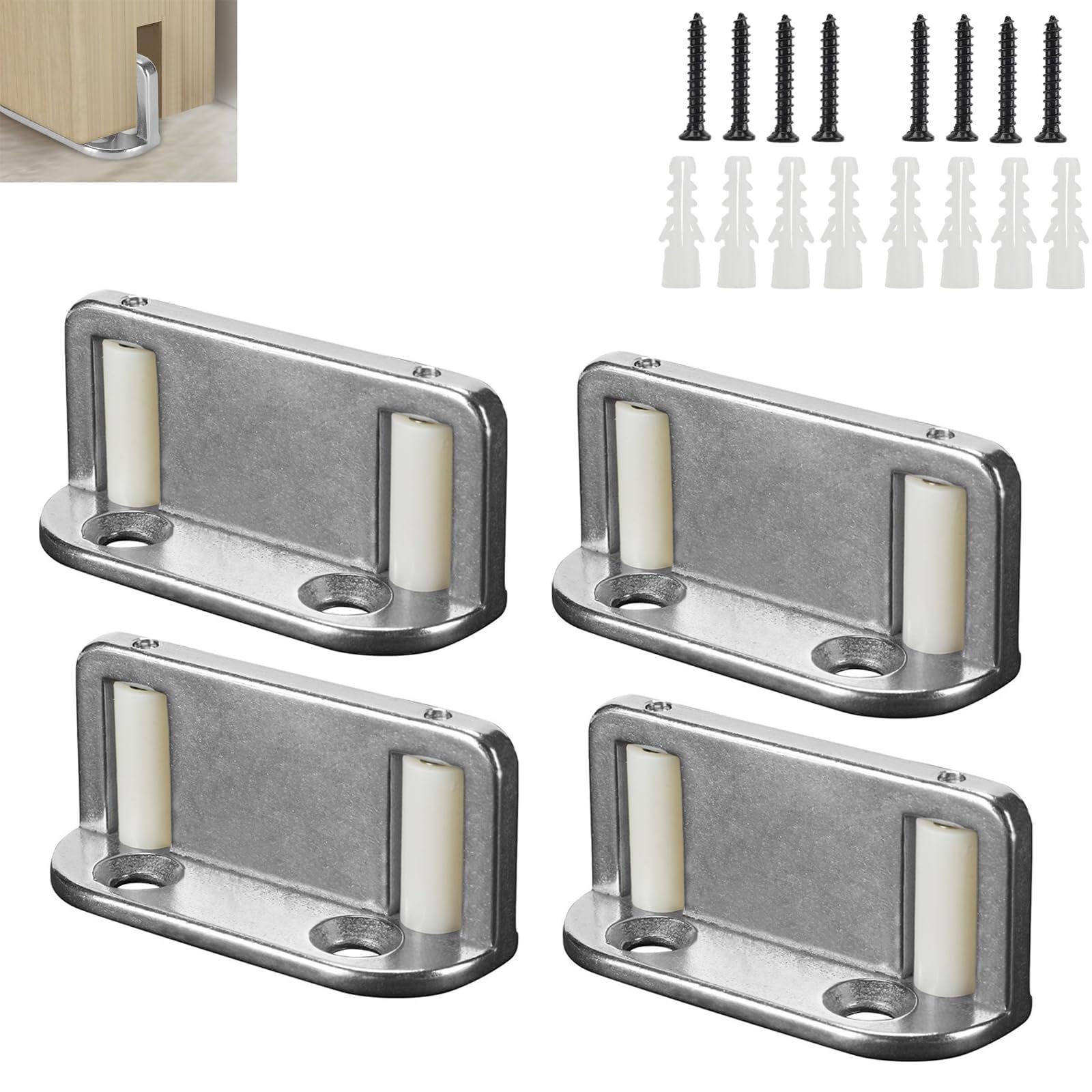WWFFEN 4 Barn Door Floor Guide Bearing Design, Sliding Barn Door Floor Guide Adjustable Rollers at The Bottom Strong and Durable Steel Frame.Silver