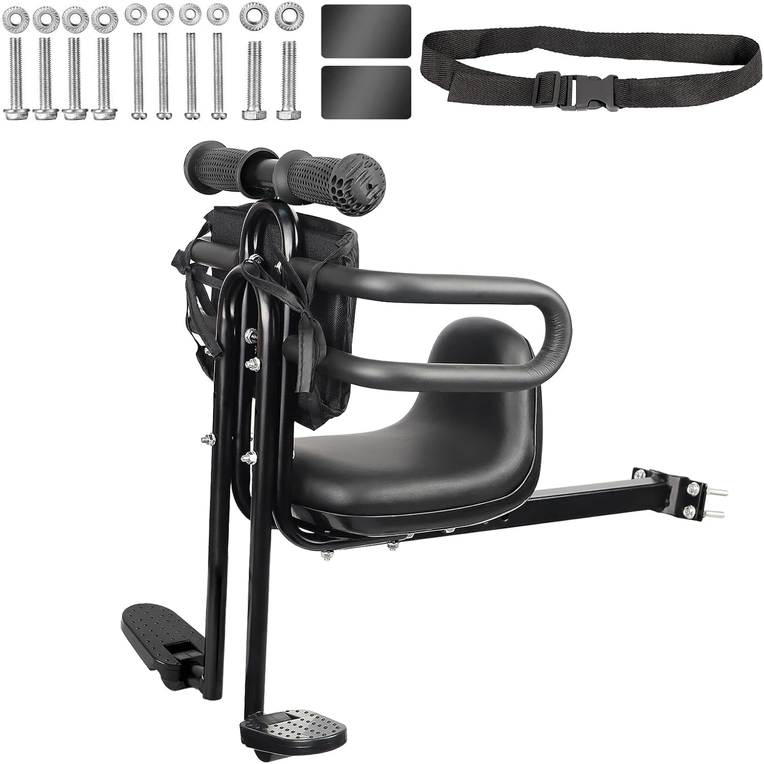 ZUKKA Asiento infantil de bicicleta para niños, asiento delantero soporta hasta 25 kg/55 libras, para niños, asiento delantero para bicicletas, sillín infantil con pedales, soporte para bicicleta de