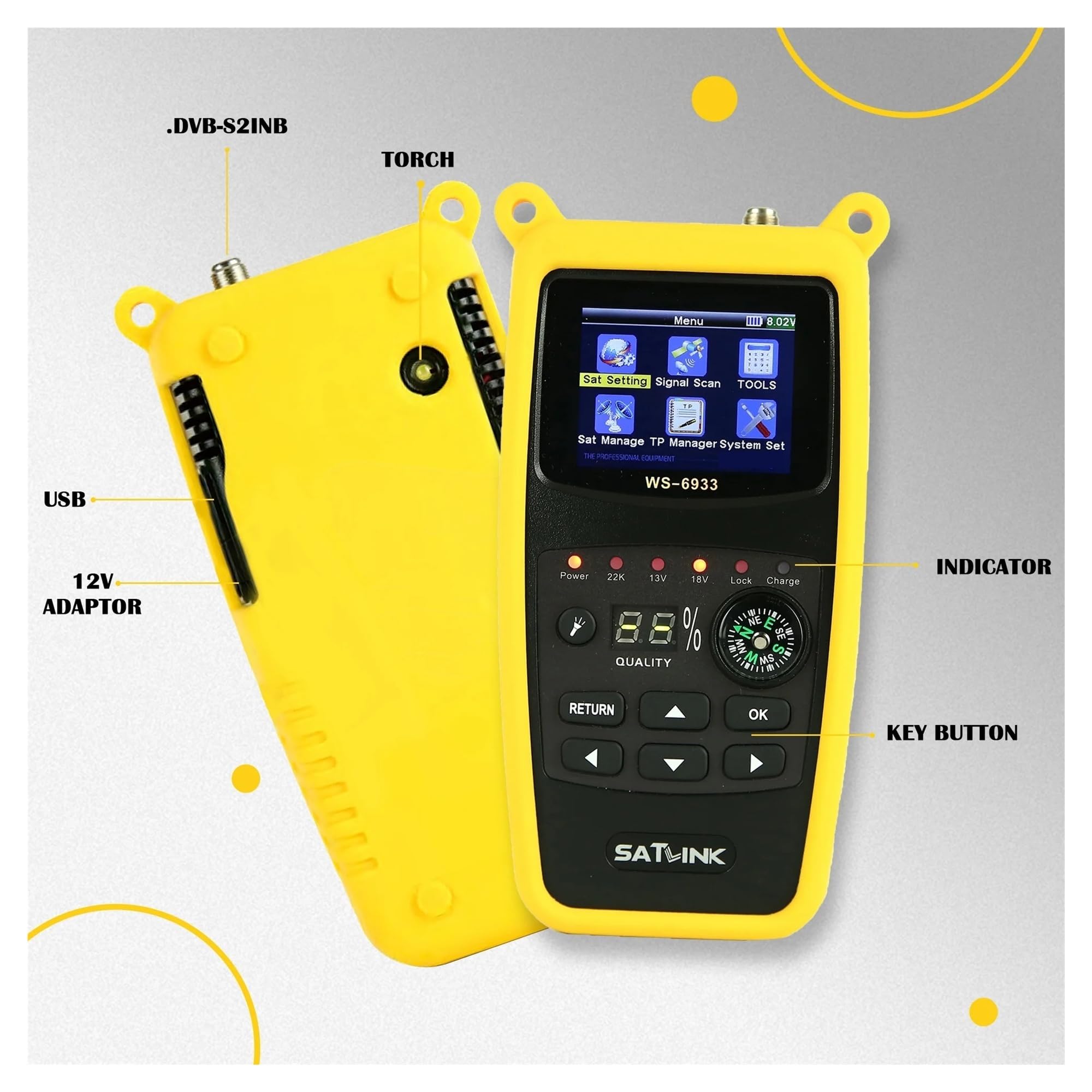 Détecteur de Satellite numérique, écran LCD de 2.1 Pouces, récepteur de Signal DVB-S2 for régler de télévision par Satellite pour l'installation de l'antenne