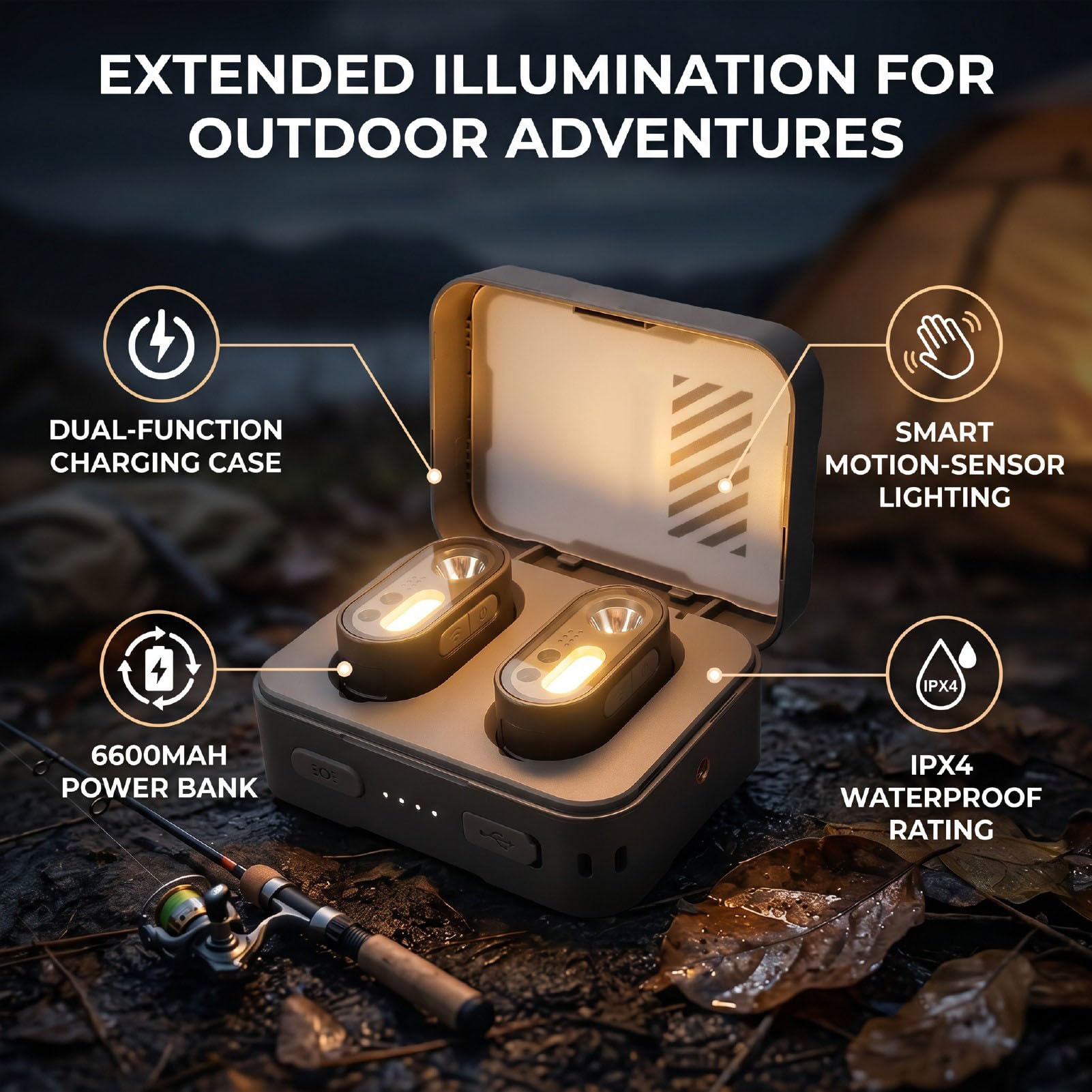 Naroote LED-Stirnlampe, Wiederaufladbare Stirnlampe mit Ladekoffer, Aufhängehaken, Intelligentem Bewegungssensor, Wasserdichtem Design, Vielseitig Einsetzbar zum Angeln, Wandern