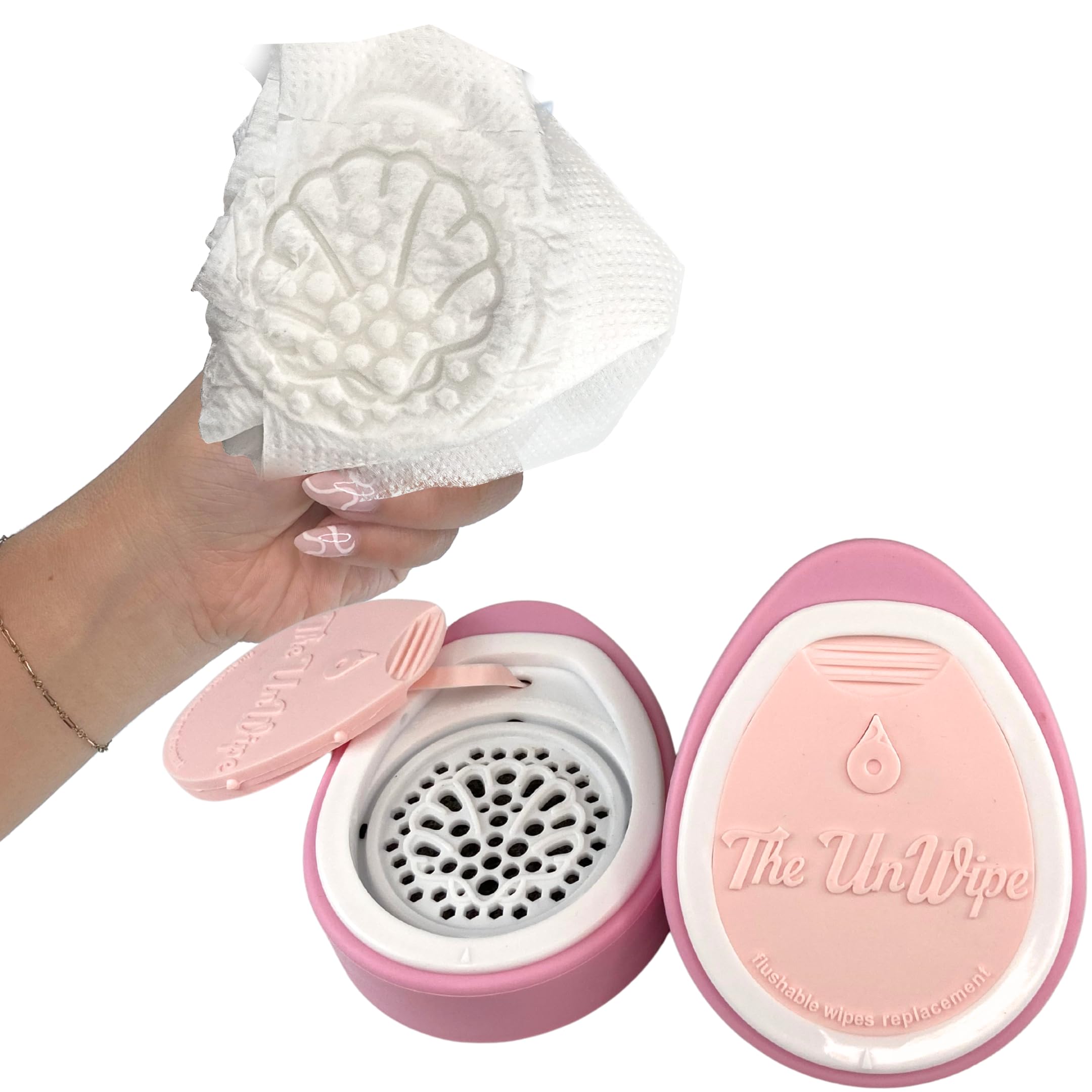 The UnWipe – Textured, Portable, Septic-Safe Tush Cleaning Instead of Flushable or Baby Wipes, Pink