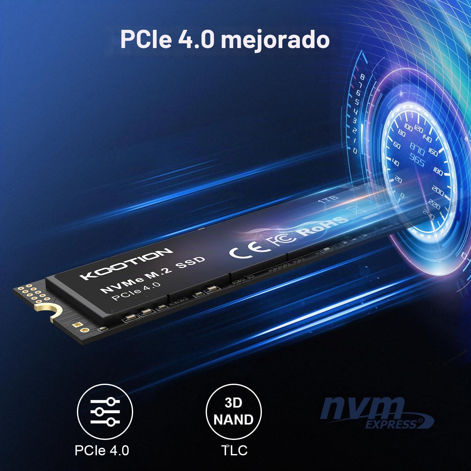 KOOTION SSD M.2 PCIe Gen4 NVMe 512GB Internal de Alto Rendimiento de hasta 5000MB/s Compatible con PC Portátiles y de Sobremesa-Negro
