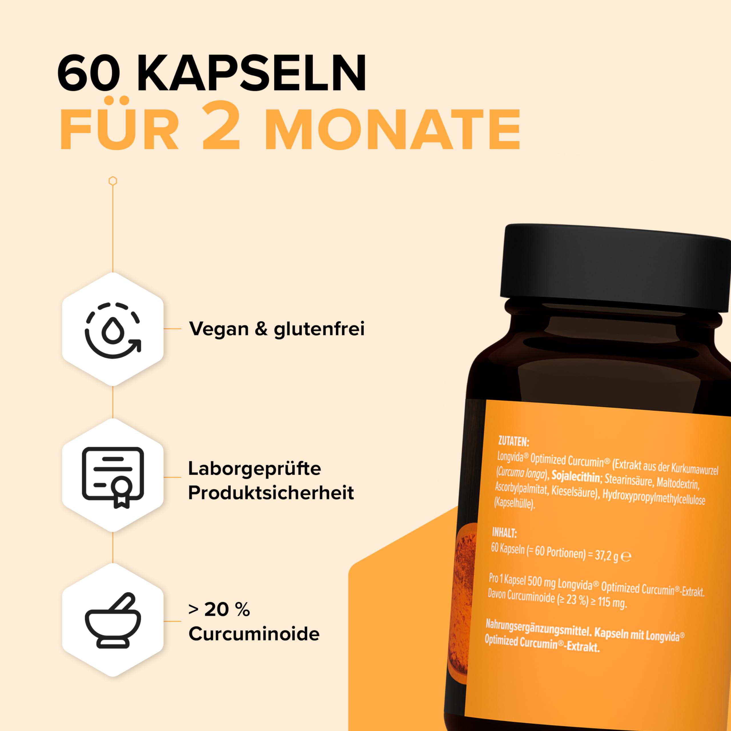 edubily nutrition® Kurkuma Kapseln - Curcurmin aus dem Markenrohstoff Longvida Optimized Curcumin® - Optimale Aufnahme im Körper - Laborgeprüft - Vegan - 60 Kapseln (500 mg Curcumin)