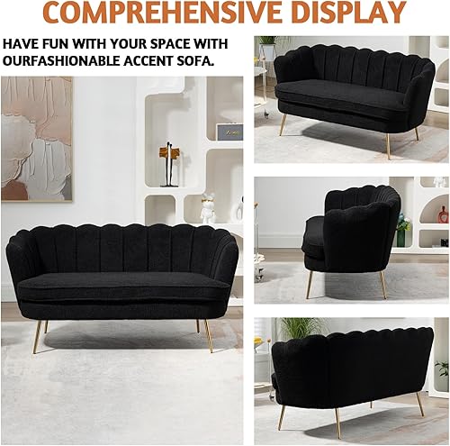 Miniatura 6 de Sofá biplaza Boucle moderno de 59 pulgadas de ancho, sofá de dos plazas con patas de metal dorado para espacios pequeños, oficina, estudio,