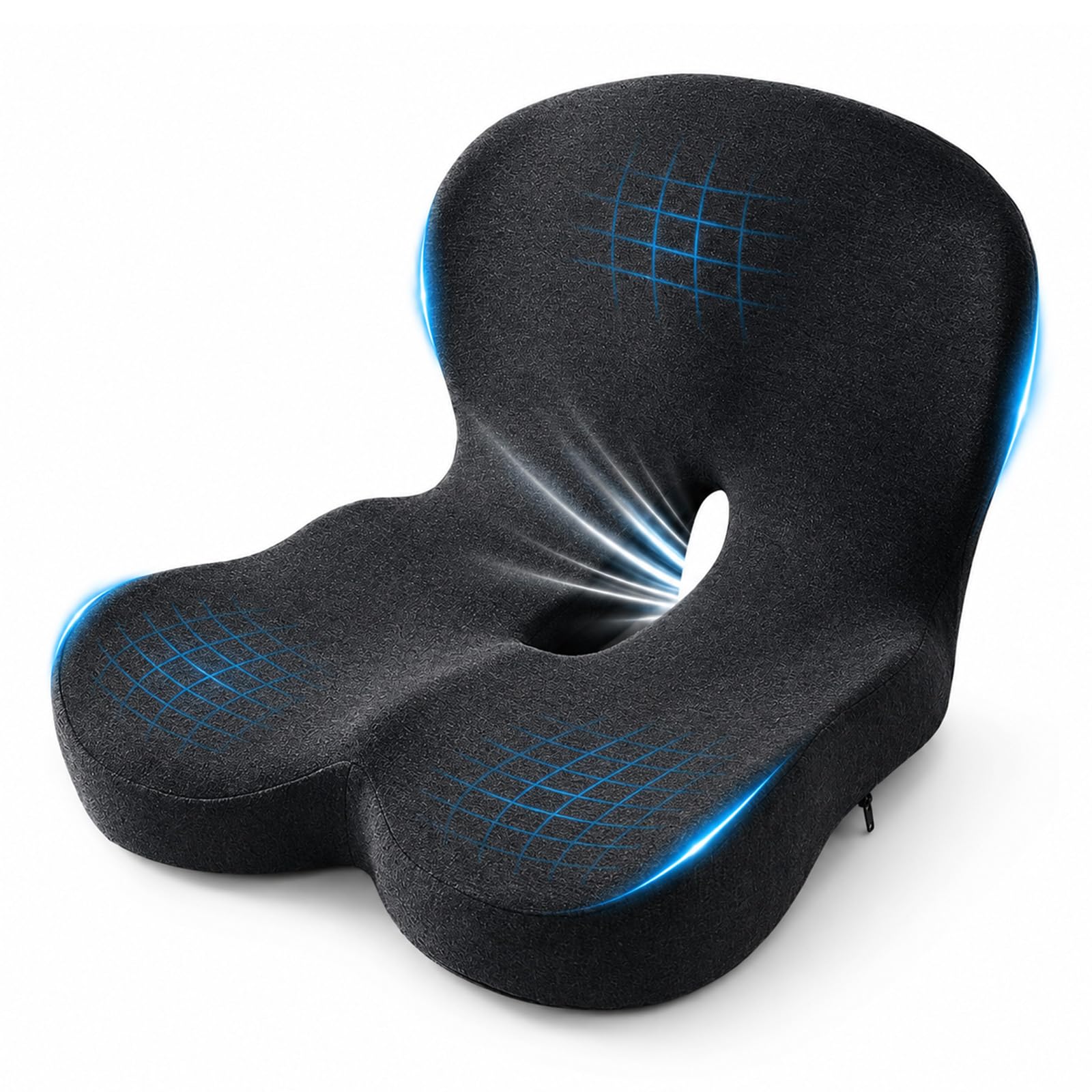 Cuscino Sedia Seduta Memory Forma L Ergonomico, Supporto Lombare Coccige | Cuscino ortopedico, antidolorifico e sfoderabile, lavabile, adatto per sedia da ufficio, seggiolino auto e sedia a rotelle