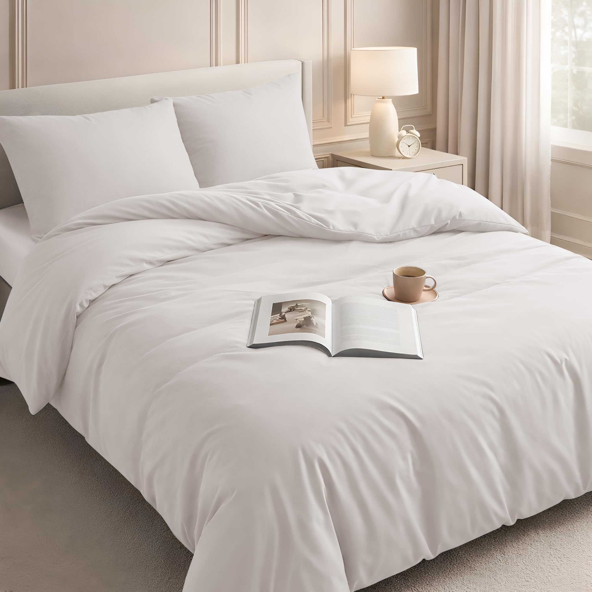 Velosso Duvet Cover Sets - Brushed Microfibre Duvet Covers with 2 Pillowcases - Hypoallergenic Ultra Soft Breathable Quilt Cover Set (Cream, King) — image 1
