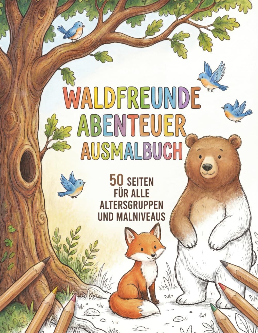Waldfreunde Abenteuer Malbuch für Kinder: 50 süße Waldtier-Seiten für Spaß, Ruhe und kreatives Spielen