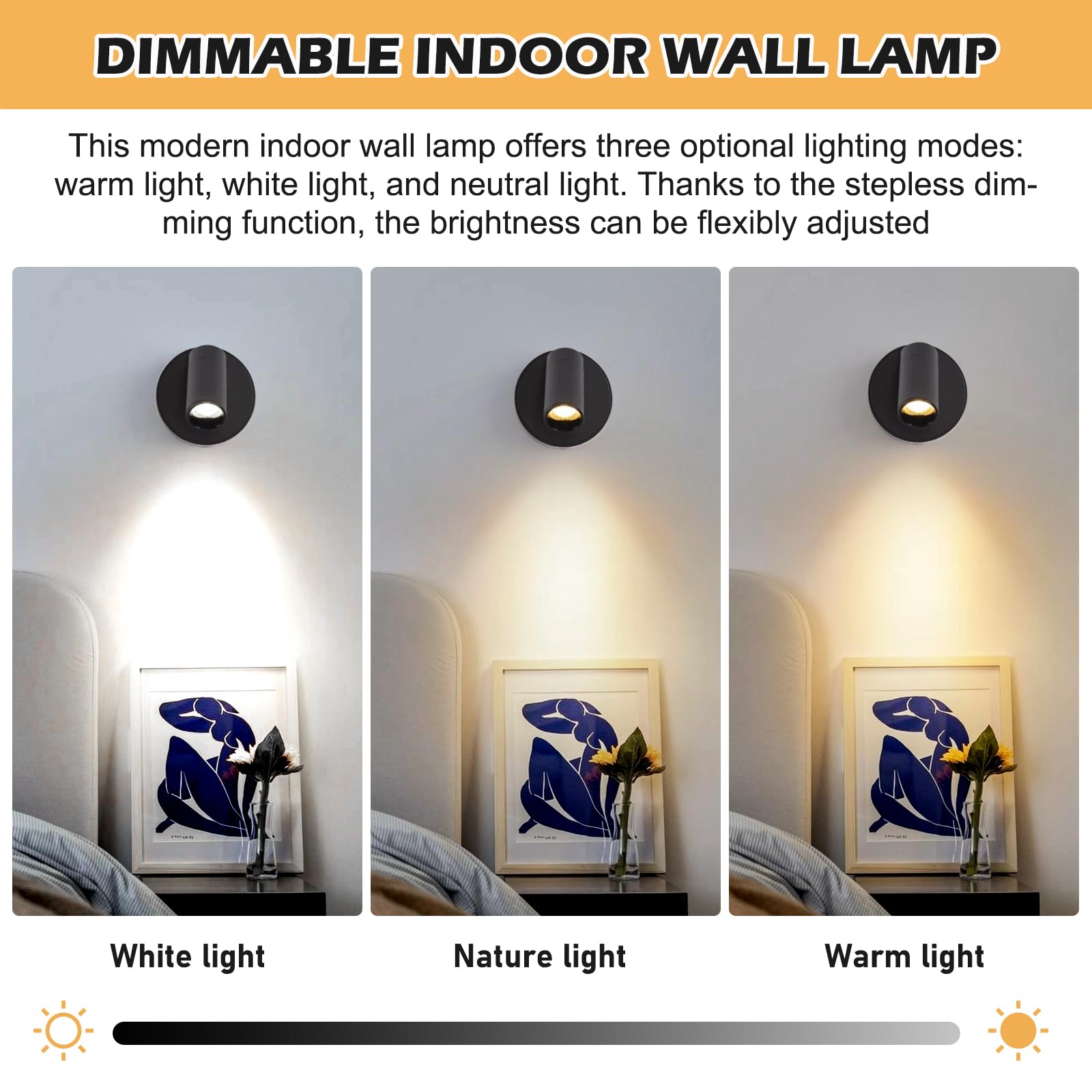 PORFOYO Applique Murale avec Interrupteur, 2 Pièces Orientable à LED Liseuse Lampe de Lecture Dimmable 3 Couleurs de Lumière Lampe de Chevet Murale Moderne pour Chambre Salon Camping