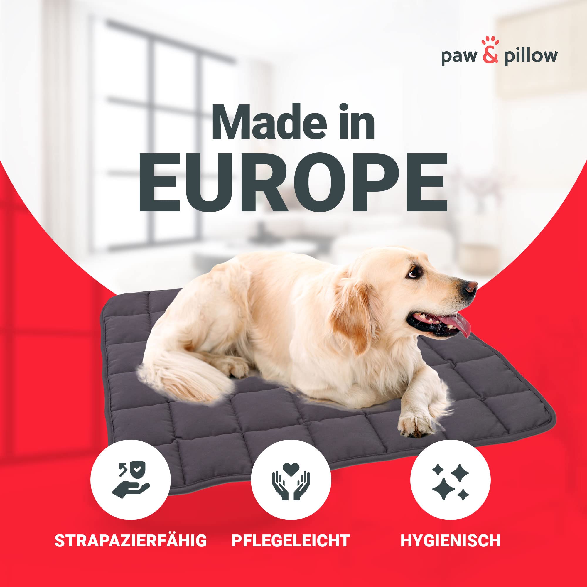 paw & pillow® Hundematte Outdoor & Indoor [Kratz- & Bissfest] - Hunde Reisebett waschbar - Hunde Outdoor Decke - Hunde Matte für Auto, Indoor & Outdoor - Hellgrau Größe XXL - Made in Germany