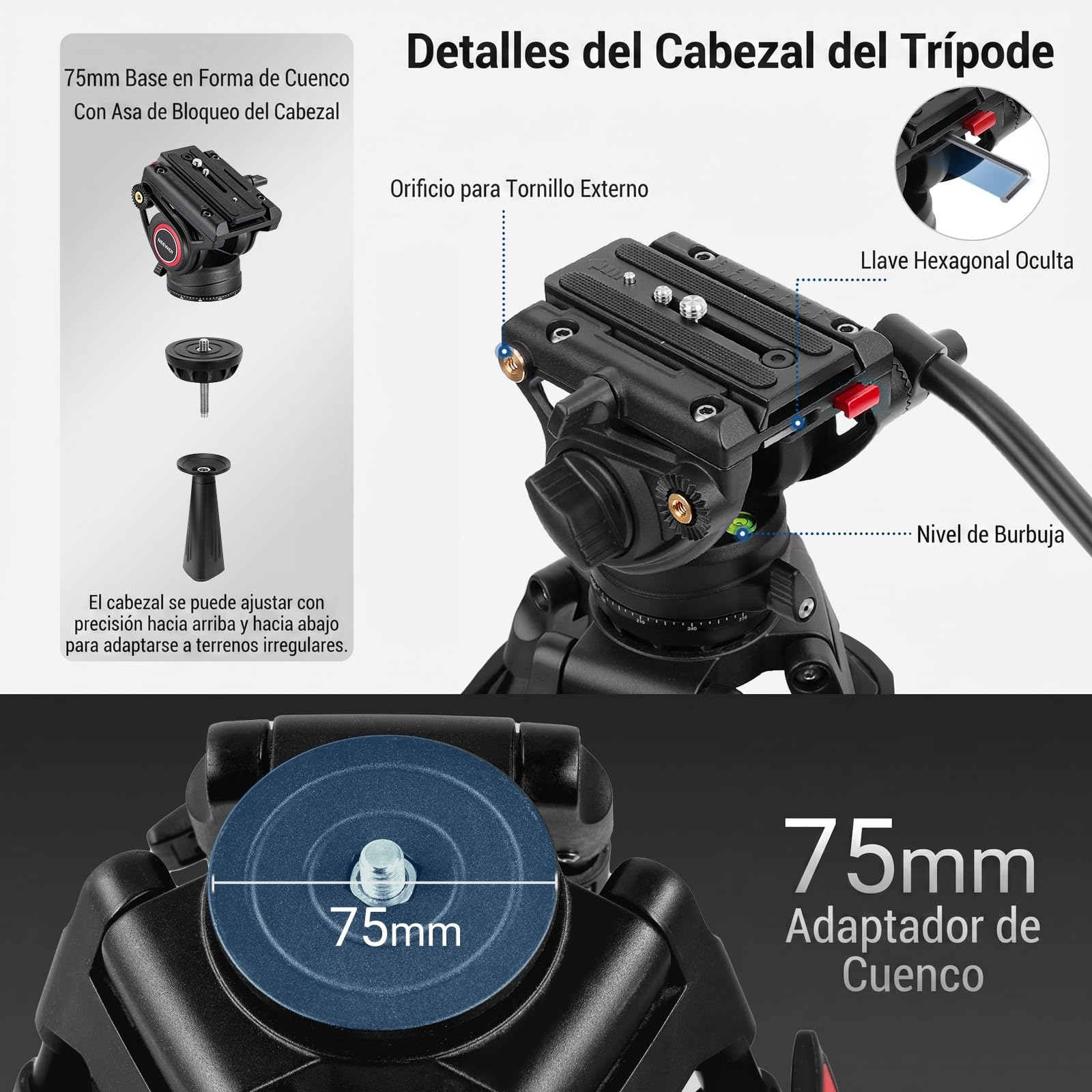NEEWER 74" trípode de vídeo con Cabeza fluida,QR Placa Compatible con dji RS cardanes,Aluminio Resistente trípode cámara Profesional cámaras DSLR videocámaras,Carga máxima 17.6lb/8kg TP74