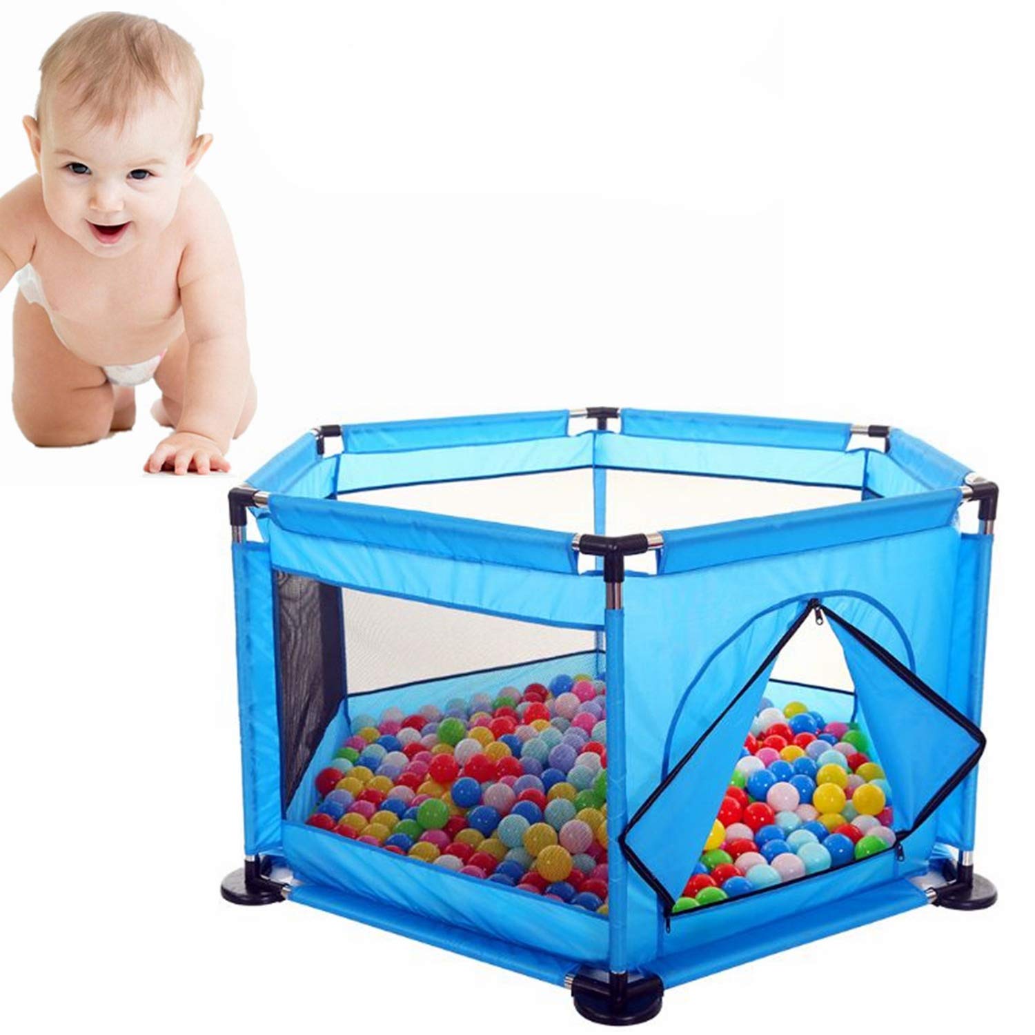 SKEIDO Ocean Ball Pit Pool Children Play Tent Baby Portable Washable Folding Safety Fence Tent for Outdoor Indoor (Blue)