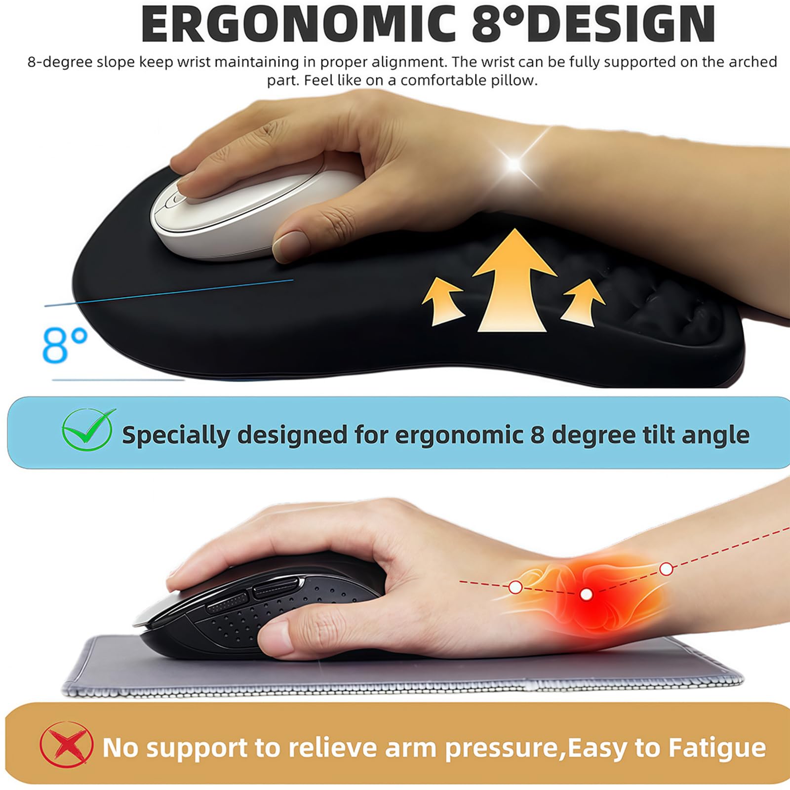 Tappetino per mouse ergonomico con poggiapolsi inclinato in memory foam