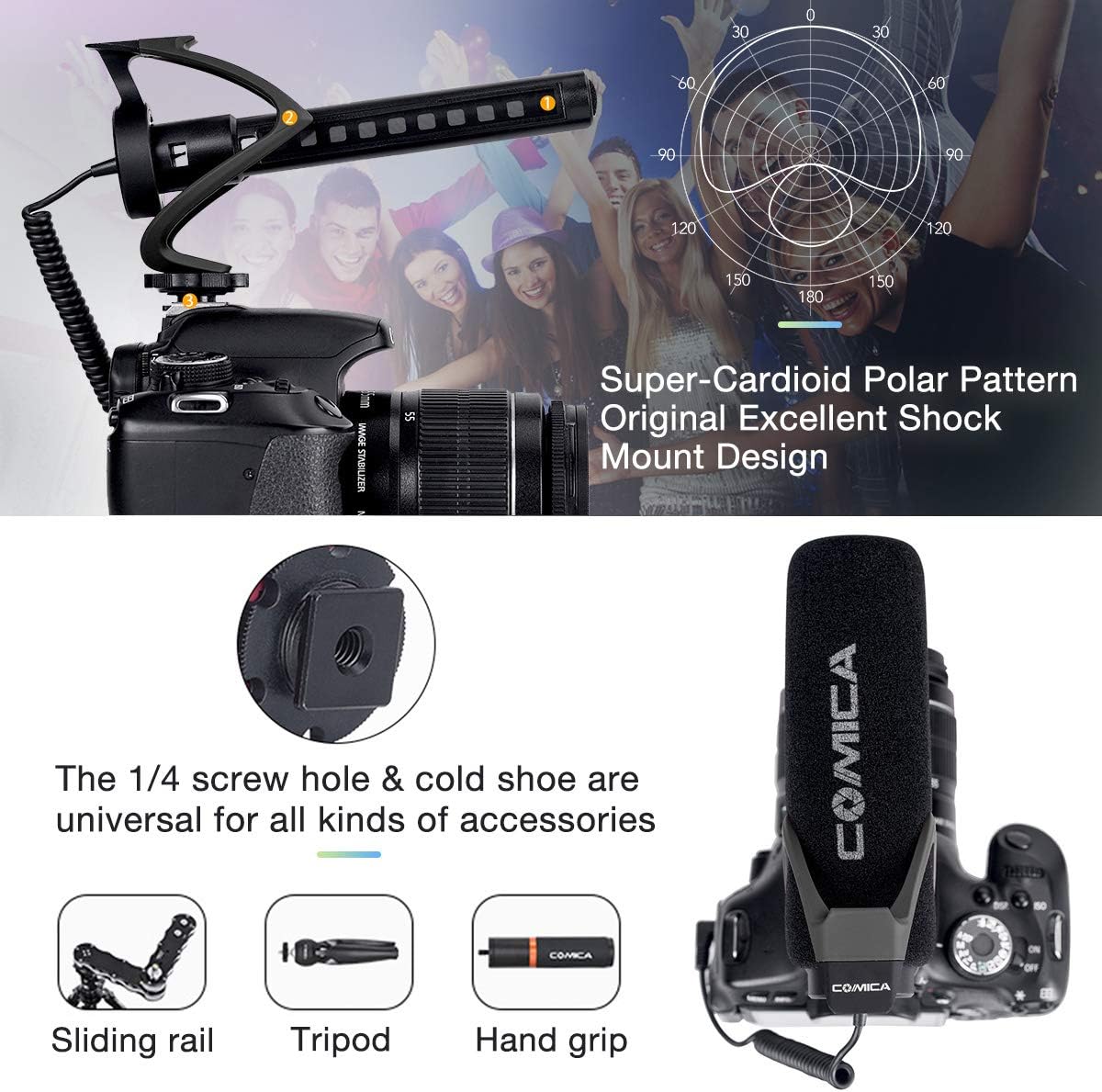 COMICA Microphone for Cameras, CVM-V30 LITE Shotgun Microphone, Anti-Interference Super Cardioid Directional Condenser Mic for DSLR Camera and Smartphones