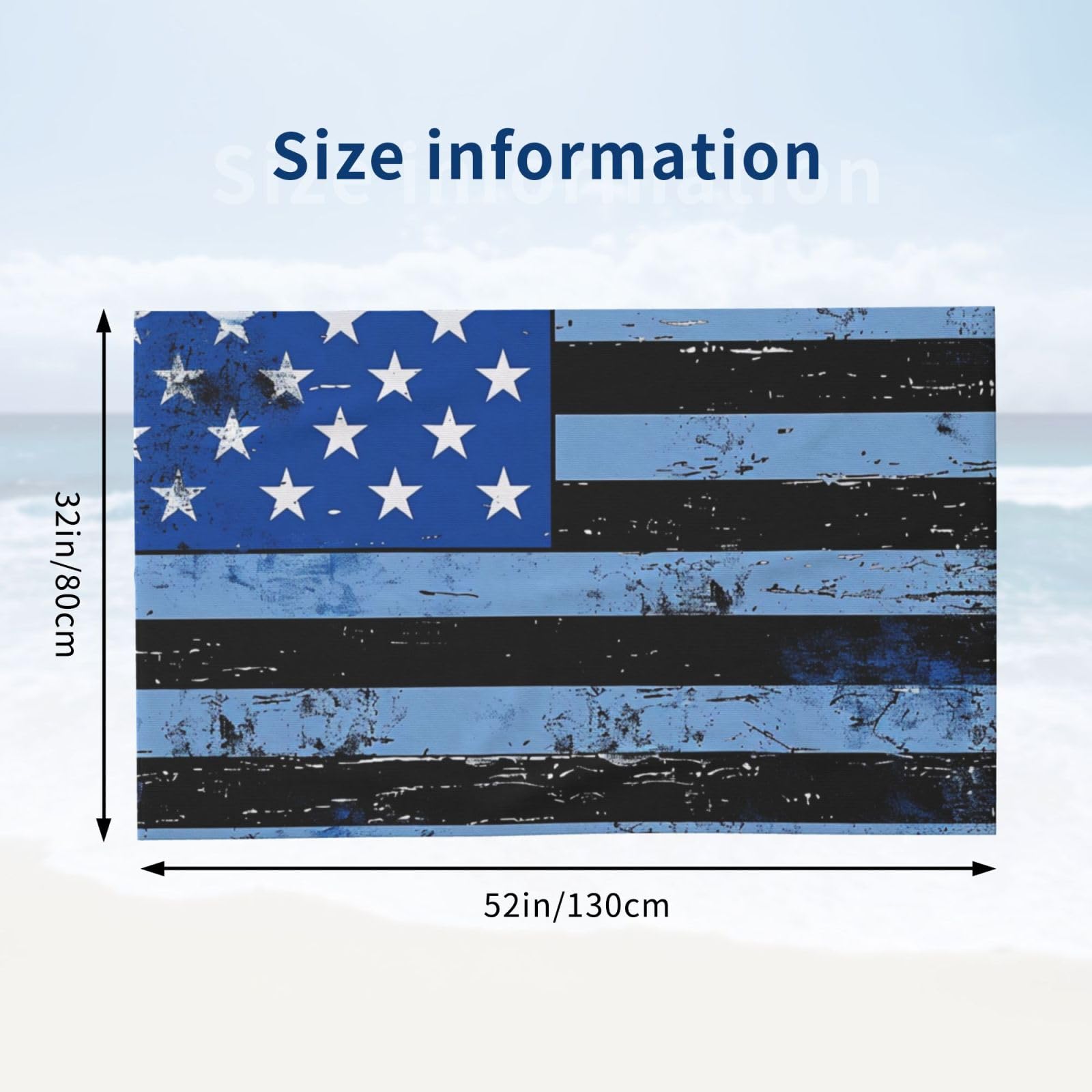 DCEHGEW Retro Blue Thin Line USA Flag Printed Microfiber Bath Towels 52x32 Inch, Highly Absorbant Beach Towel Bath Sheets for Bathroom Travel Hotel Spa