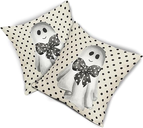 Miniatura 8 de Juego de 2 fundas de almohada de fantasma negro y beige de 18 x 18 pulgadas  18.0 x 18.0 in., bonitas fundas de almohada decorativas de lino de