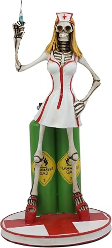 Ebros Gift Día de los Muertos DOD Sexy Adulto Zorra Ninfa Esqueleto Médico Enfermera Sosteniendo Jeringa Estatua de Calavera de Azúcar Esqueletos
