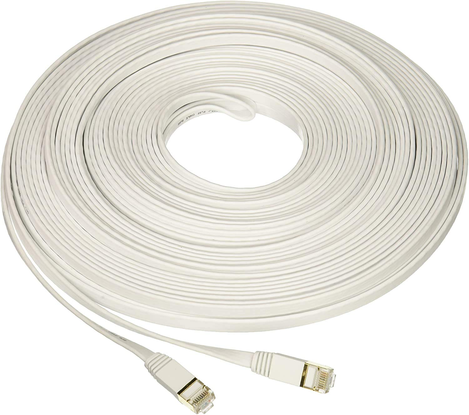 Nexhi STP-1800 CAT-7 Ethernet Flat Cable, Faster Than Cat5e/Cat5/Cat6 Network, Flat Cat 7 High Speed LAN Wire with Rj45 for Router and Modem (White, 25 Feet)