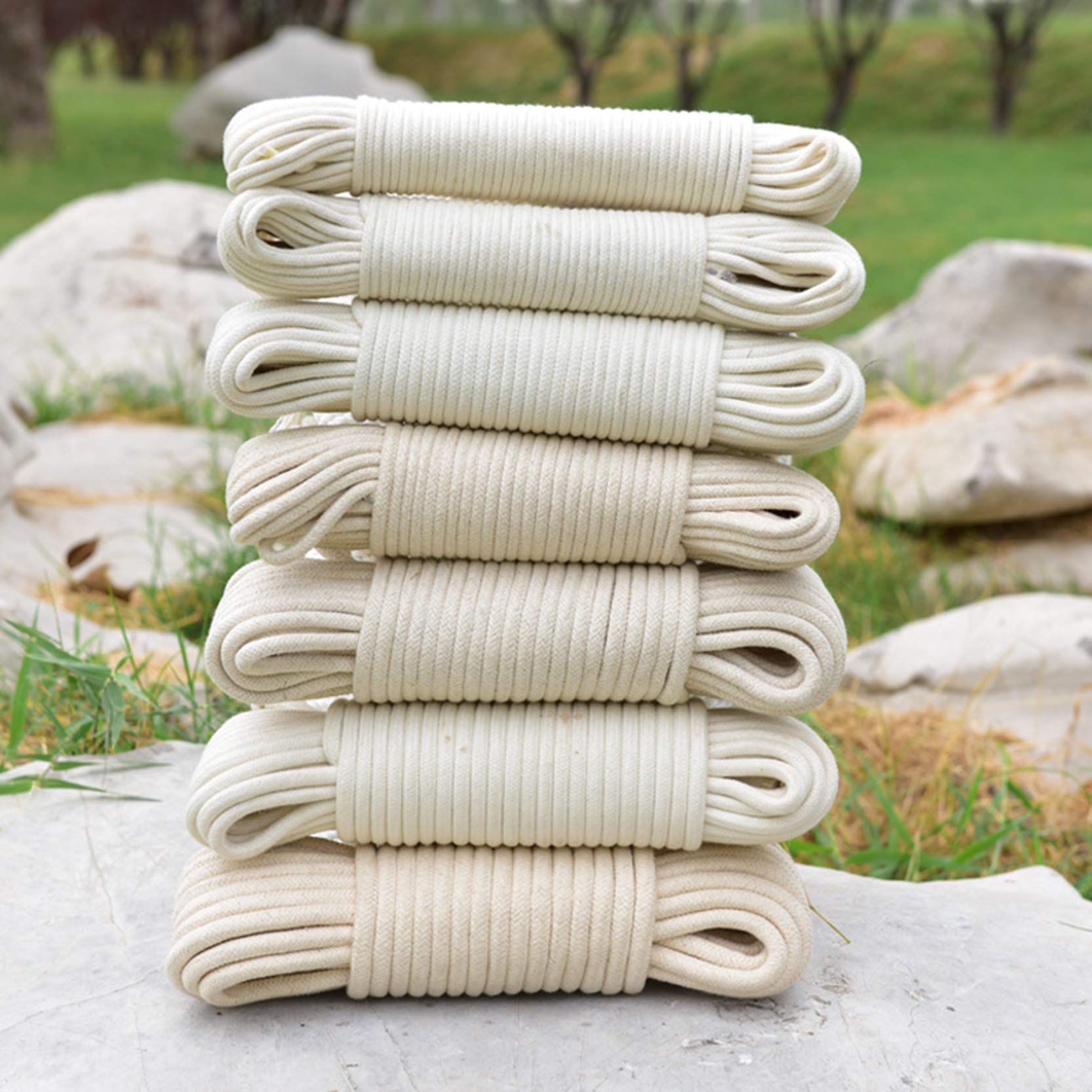 ZNKZJ Cuerda de algodón macramé 100M, Cuerda macramé Suave Fuerte, Cuerda hilada con núcleo Trenzado, Cuerda multifunción Tejida a Mano para Tender la Ropa Cuerda de asta de Bandera,White-5mm