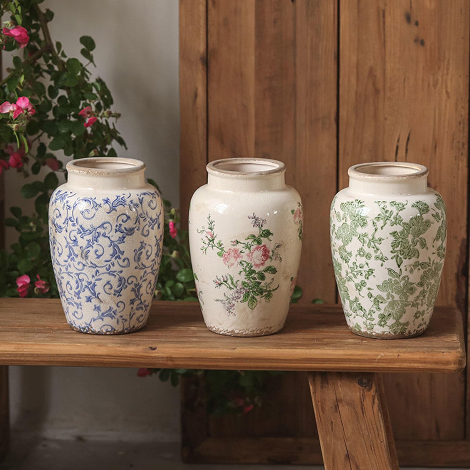 Amazon.co.jp: 10.2インチの小さな素朴な磁器の花瓶、家の装飾用