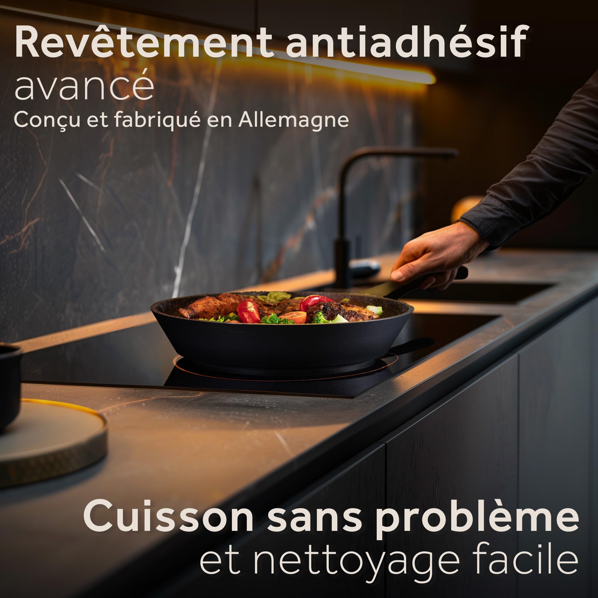 ZWIEGER Poêle à Frire 28 cm – Grande Poele Induction, Fonte d'Aluminium, Fond Inox Intégral, Compatible Tous Feux – Antiadhésif, Sans PFOA et PFOS