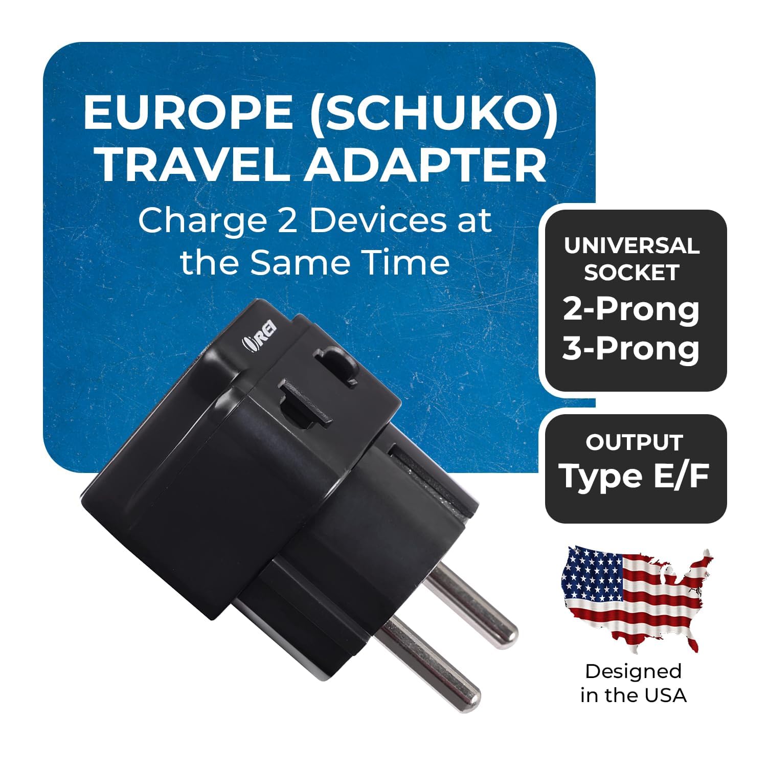 OREI India Europe Travel Adapter, India to Europe (Schuko) Plug, Type E/F European Plug Adapter - 2 in 1 - Perfect for Laptop, Camera Charger and More - CE, RoHS - Black - 5 Years Warranty — Amazon image 2