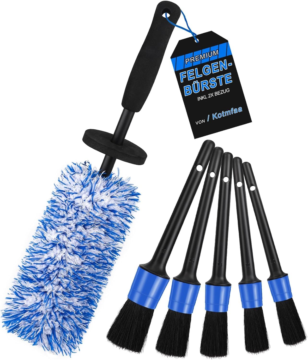 Auto Mikrofaser Felgenbürste extra dünn mit Detailing Pinsel, Lang Flach Alufelgen Felgenreiniger Bürste Wheel Brush für eine schonende Reinigung bis tief ins Felgenbett Kratzerfrei Wäschen Pflege