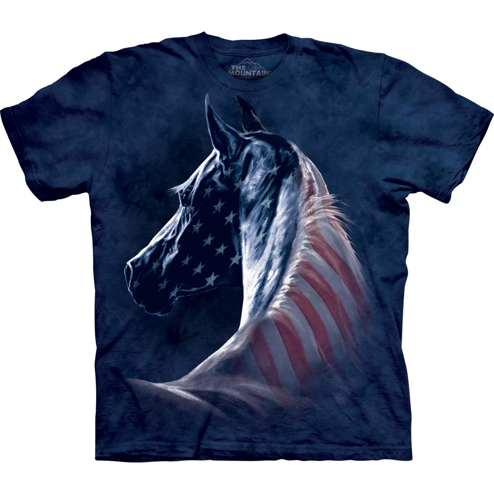 The Mountain Men's Patriotic Horse Adult T-Shirt, Dark Blue, S