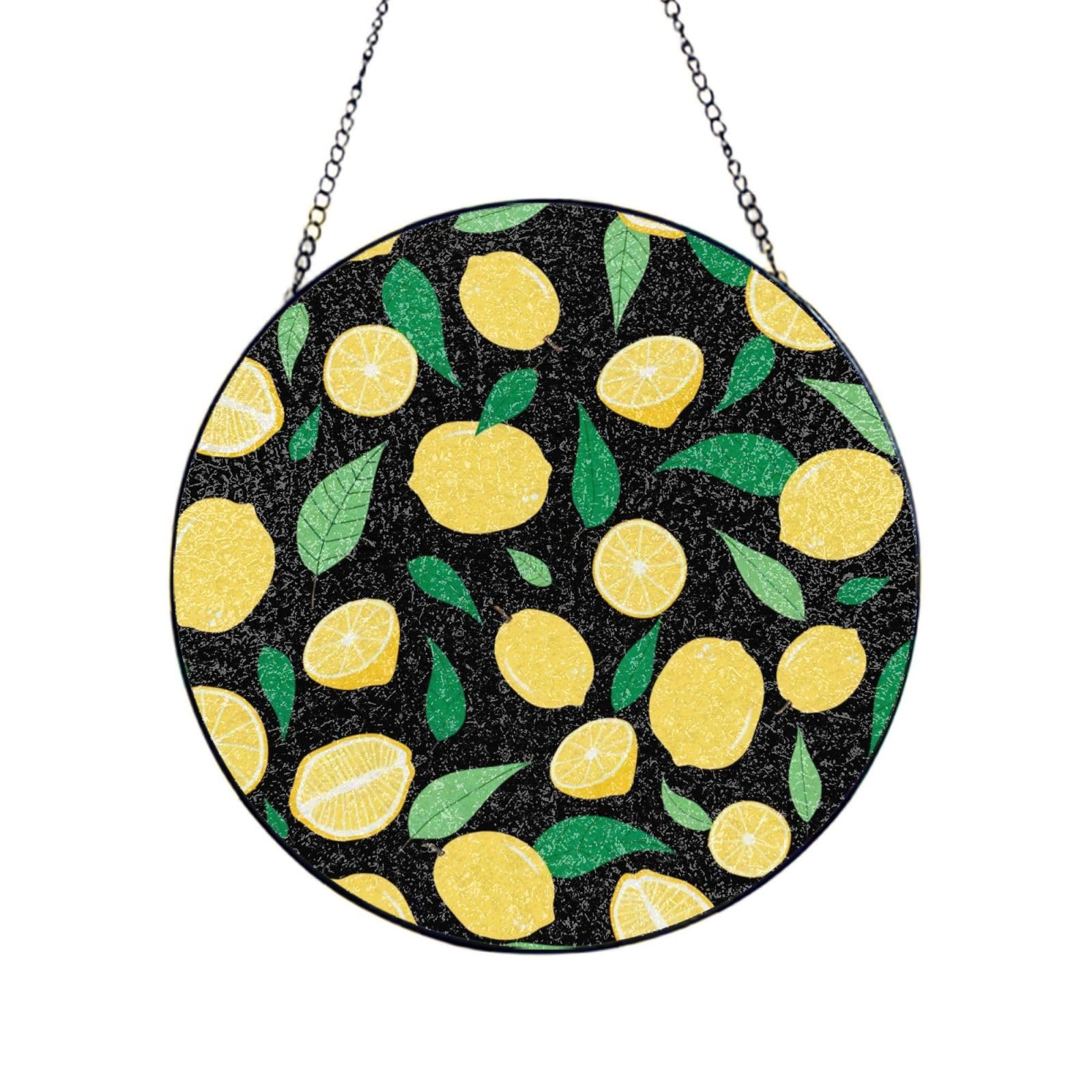 Phayah Lemon Fruit Print Glass Window Hanging Sun Catchers Suncatcher Decor For Birthday For Home Garden Porch 6in（15cm）