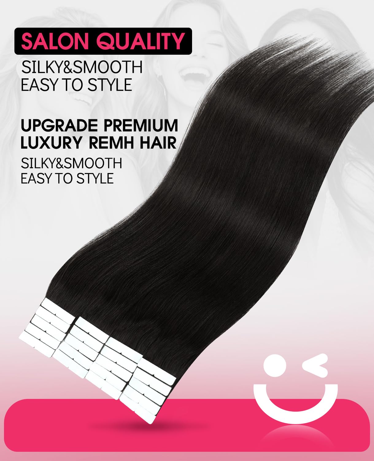 Youngsmile Invisible Tape Extensions Echthaar, 50cm 45g 20Stk, #1B Schwarz | Invisi Edge, Remy Echthaar, unsichtbarer Ansatz, natürlicher Look, seidig weich, langlebig, für den täglichen Gebrauch